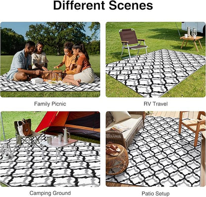 OLANLY Reversible Outdoor Rug 5x8 ft Clearance, Waterproof Outdoor Plastic Straw Rug with Interlacing Pattern, RV Mat for Patio, Camping, Balcony, Deck, Backyard, Black & White