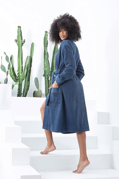 Organic Turkish Cotton Terry Hooded Kimono Bathrobe, Robe for Women