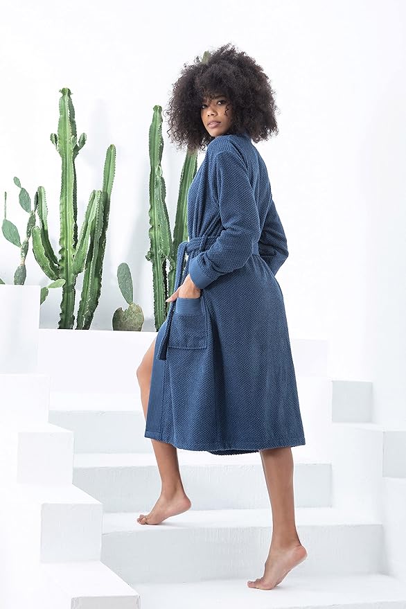 Organic Turkish Cotton Terry Hooded Kimono Bathrobe, Robe for Women