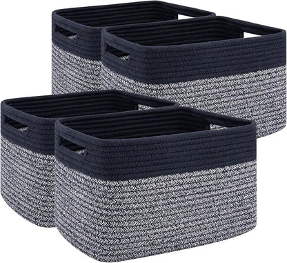 4 Pack Storage Baskets for Organizing, Woven Baskets for Shelves - Perfect for Toys, Books, Towels, and Clothes, Durable Gift Basket Bins Toy Storage, 13''L x9''W x7.8''H, Blue and Grey