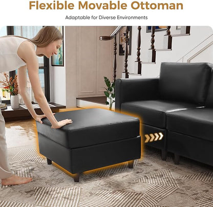 118.5" Luxury Modular Sleeper Sofa Bed with Storage Seat, 8 Seat Sectional Couch Deep Seat with Reversible Chaises & Removable Cover - Black Faux Leather