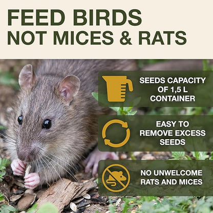 SWISSINNO No Mess Bird Feeder Davos Smart Birds - No Spill Bird Feeder for Outdoor - Mice & Rat Proof - Robust & Reliable for Hanging - Dual Food Chambers - Made in EU - Green