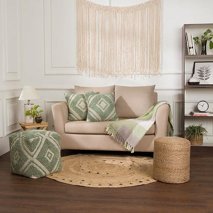 REDEARTH · Cylindrical Pouf Ottoman - Braided Pouffe Accent Sitting Round Footrest for Living Room, Bedroom, Nursery, kidsroom, Patio, Gym; 100% Jute Set of 2 (14.5"X14.5"X16"; Natural)