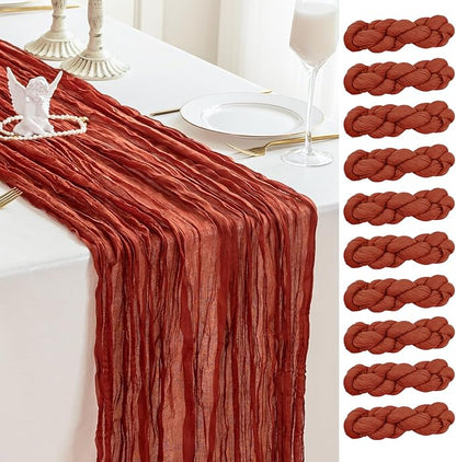 Sioloc Terracotta Table Cloth Cheesecloth Table Runner 10ft Rustic for Tea Wedding Party Baby Bridal Centerpiece Fall Decor for Home Halloween Thanksgiving