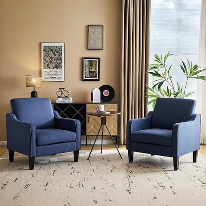 VINGLI Mid Century Modern Accent Chair, Navy Blue Fabric Accent Chairs for Living Room, Upholstered Armchair with Scooped Arms for Bedroom, Apartment, Studio, Office, Waiting Room