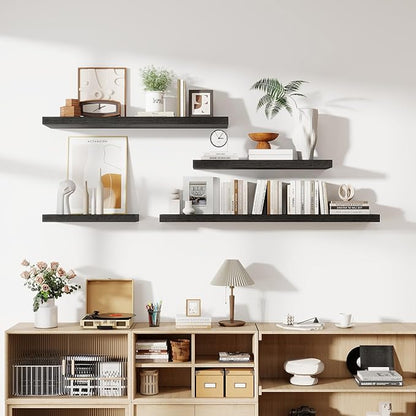 48 Inch Floating Shelves, 12 Inch Deep Floating Shelves for Wall, Floating Shelf with Invisible Brackets, Deep Shelves for Bathroom, Bedroom, Living Room, 1 Pack, Black
