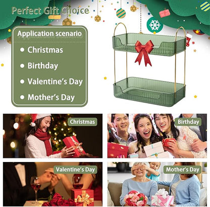 Bathroom Counter Organizer Countertop Storage, Cosmetics Skincare Shelf, Makeup Organizer Perfume for Dresser Vanity Tray, Spice Rack for Kitchen(2 Tier-Green)