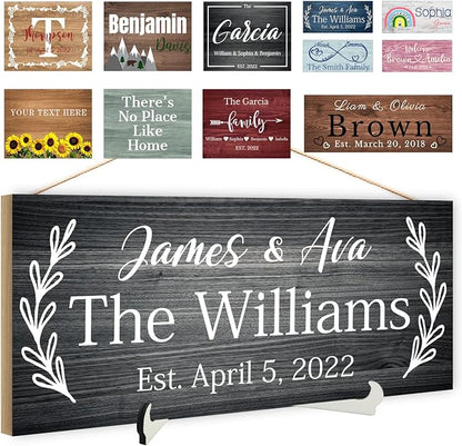 Custom Wood Sign Prsonalized Text Business Home Decor, Personalized Rustic Plaque Board Hanging Wooden Name Sign for Wall Art, Customized Signs Plank Decoration Gifts for Wedding Family Farmhouse Kitchen, Rectangle