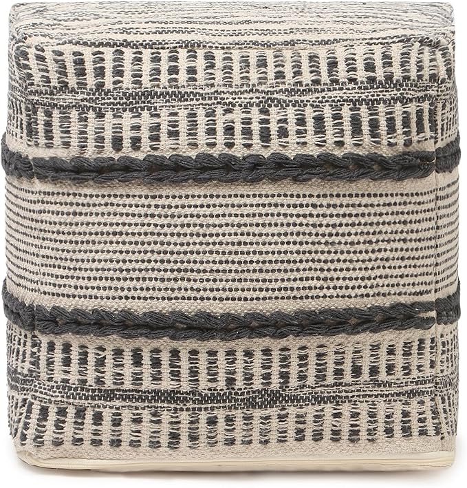 REDEARTH · Tufted Pouf Ottoman with Filler Textured Storage Cube Bean Bag Pouffe Footrest for Living Room, Bedroom, Nursery, Kidsroom; 100% Cotton (17.5"X17.5"X17.5", Chevron Gage)