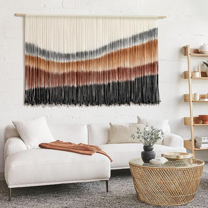 Flber Macrame Wall Hanging Macrame Wall Decor Large-Scale Tie-Dye Tapestry Living Home Room Wall Decor 57" Wx 35" L