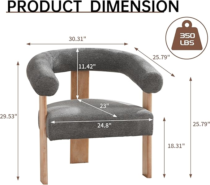 VKNOW Accent Chair Living Room Chair Set of 2, Modern Upholstered Armchair with Solid Wood Legs, Comfy Barrel Arm Chairs for Living Room Bedroom, Dark Grey