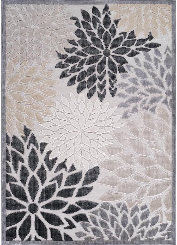 Beverly Rug Outdoor Rug 9x12 Large Modern Floral Tropical Area Rugs for Indoor and Outdoor Patio Easy to Clean Non Shedding Living Room Porch Garden Washable Outside Carpet (9 x 12 Beige)