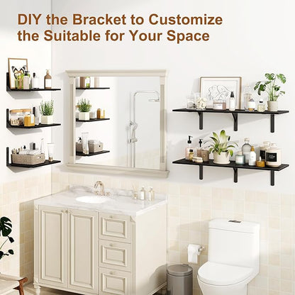 36 Inch Black Floating Shelves Wall Mounted, 12 Inch Deep Wall Shelves with Visible Brackets, Deep Bookshelf for Home, Rustic Bathroom Shelf, Deep Shelves for Plant, Books, Set of 2