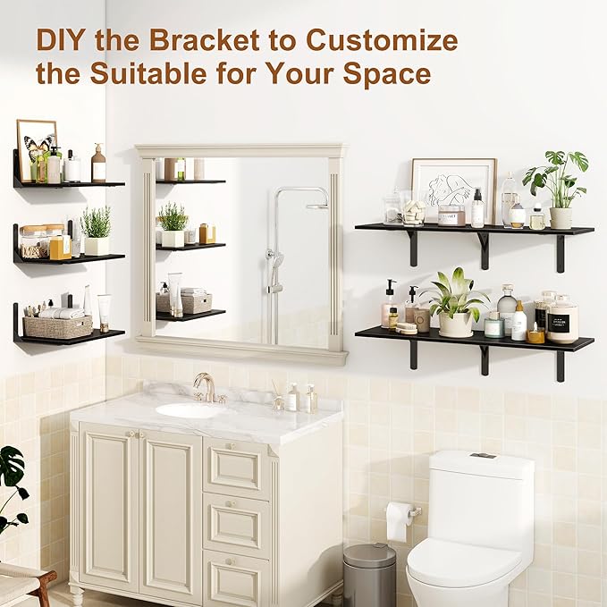 30" W x 12" D Black Floating Shelves for Wall, Deep Wall Shelves with Visible Bracket for Books, Plant, Large Deep Bathroom Shelf for Storage & Display, Set of 2