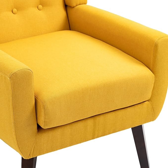 UIXE Accent Chair, Modern Upholstered Armchair Mid-Century Arm Chair in Fabric for Living Room, Comfy Single Sofa Seats Button Tufted Reading Seating, Yellow