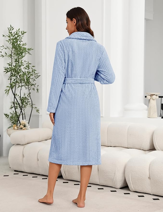 Ekouaer Women's Robe Plush Soft Long Bathrobe Cozy Warm Shawl Collar Spa Robe with Pockets