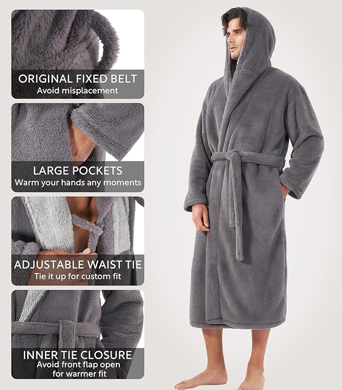 DAVID ARCHY Men's Soft Fleece Plush Robe Full Length Long Bathrobe