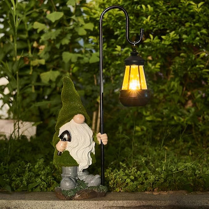 Solar Garden Gnome Decor Outdoor Statue - Gnome With LED Waterproof Sculptures Lights, Cute Gnome Pond/Yard Statues Outside Decoration, Home, Lawn, Patio, Resin Animal Ornament, Women/Gardening Gift