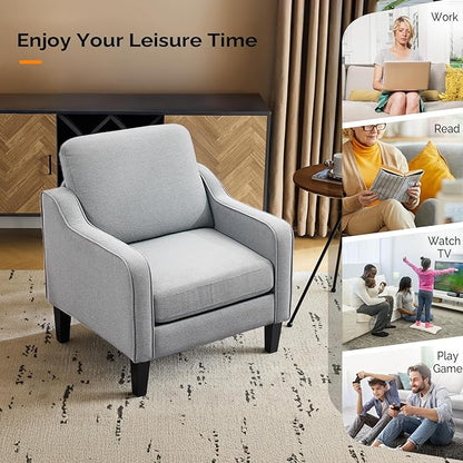 VINGLI Modern Accent Chairs Set of 2, Grey Living Room Chairs Comfy Armchair for Bedroom, Upholstered Sofa Chair Reading Chair for Small Spaces, Apartment, Waiting Room