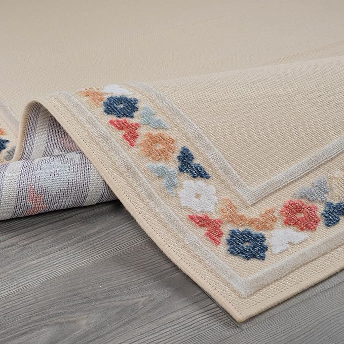 Beverly Rug Outdoor Rug 8x10 Modern Bordered Area Rugs for Indoor and Outdoor Patio Easy to Clean Non Shedding Living Room Porch Garden Washable Outside Carpet (8 x 10 Beige)