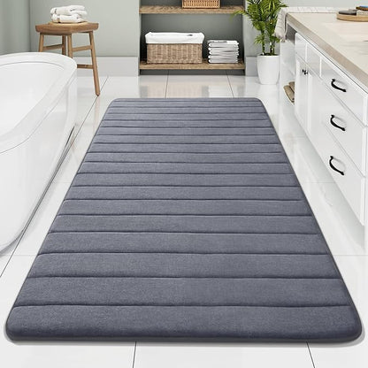 Buganda Memory Foam Bath Mat, 70" x 34", Ultra Soft and Non-Slip Bathroom Rugs, Water Absorbent and Machine Washable Bath Rug Runner for Bathroom, Shower, and Tub, Dark Grey