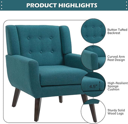 UIXE Accent Chair, Modern Upholstered Armchair in Fabric for Living Room, Comfy Club Arm Chairs Single Sofa Button Tufted Bedroom Reading Seat - Turquoise Blue, Set of 2