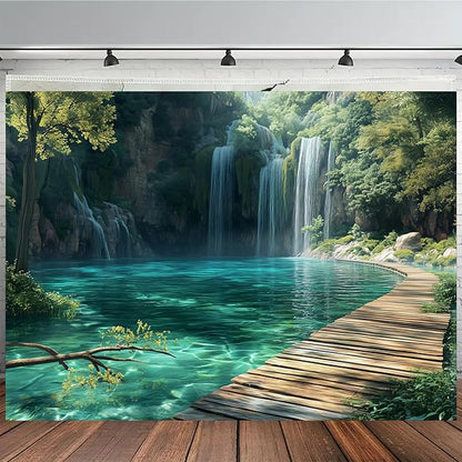 BSFHH Nature Tapestry Forest Tree Sea Cave Wall Hanging, Stream Through Rainforest Landscape Wall Art Tapestry for Bedroom Living room (Waterfall, 110" × 87", Unframed)