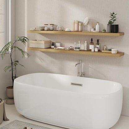 72 Inch Floating Shelves 2 Pack, 8 Inch Deep Floating Shelf Wall Mounted, Large Shelves with Invisible Bracket for Books|Storage, Rustic Wood Wall Shelf for Bedroom, Kitchen, Living Room, Oak