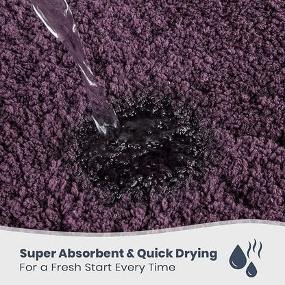 PURRUGS Bathroom Rug Non-Slip Machine Washable 24" x 36", Super Absorbent and Quick Dry Shaggy Microfiber Bath Mat, Extra Soft and Plush Bath Rug for Bathtub, Shower and Sink, Purple