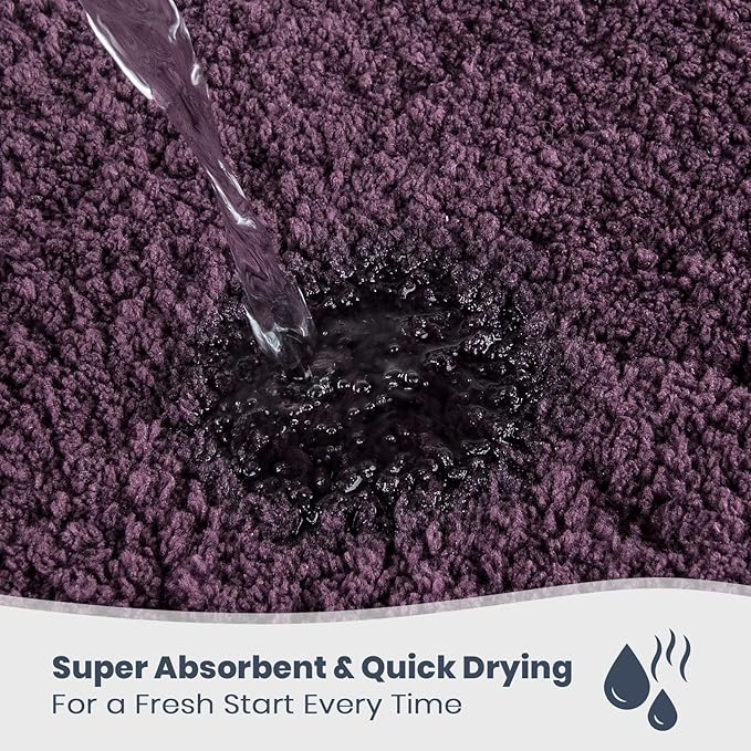 PURRUGS Bathroom Rug Non-Slip Machine Washable 30" x 60", Super Absorbent and Quick Dry Shaggy Microfiber Bath Mat, Extra Soft and Plush Bath Rug for Bathtub, Shower and Sink, Purple