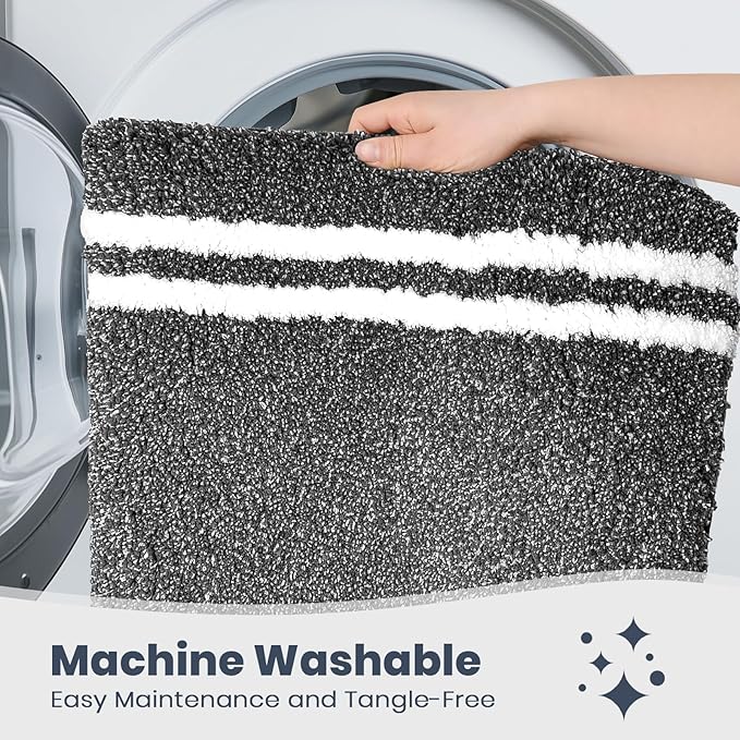 PURRUGS Bathroom Rug Non-Slip Machine Washable 30" x 60", Super Absorbent and Quick Dry Shaggy Microfiber Bath Mat, Extra Soft and Plush Bath Rug for Bathtub, Shower and Sink, Charcoal