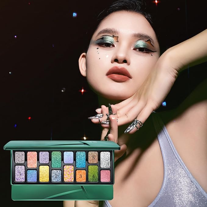 Pro Artist 16 Color All Shimmer Eyeshadow Palette, Metallic Pressed Powder with High-Pigmented All Shimmering Formula, C-Beauty Makeup - 08 Ambition