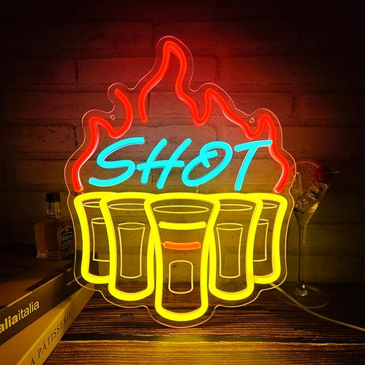 Shot Neon Signs for Wall Decor, Bar Neon Sign, Dimmable Acrylic LED Lights for Home Bar Pub Club Bistro Man Cave Restaurant Party Decorations Gift