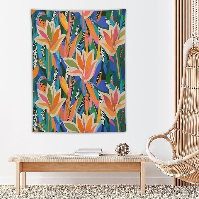 ICMOLYYENLO Boho Green Leaves Tapestry, Mid Century Abstract Tropical Palm Leaves Modern Minimalist Geometric Wall Hanging, Neutral Home Decor Art for Living Room Bedroom Dorm 30x40 Inch