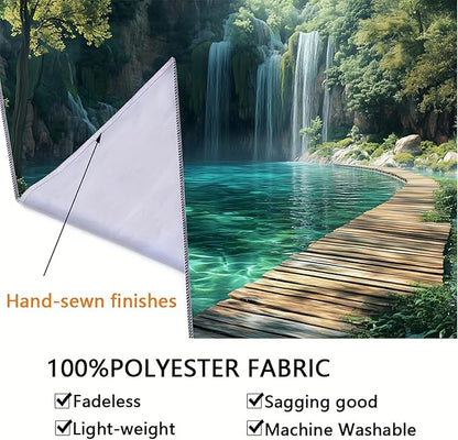 BSFHH Nature Tapestry Forest Tree Sea Cave Wall Hanging, Stream Through Rainforest Landscape Wall Art Tapestry for Bedroom Living room (Waterfall, 110" × 87", Unframed)