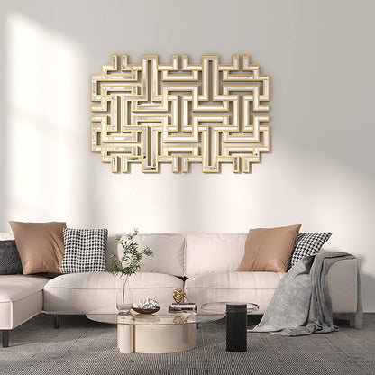 KOHROS Large Modern Gold Wall Mirror - 46.5"x30" Geometric Maze Design Decorative Mirror for Home Decor Living Room Entryway Hallway Farmhouse, Mirrors for Wall Decor