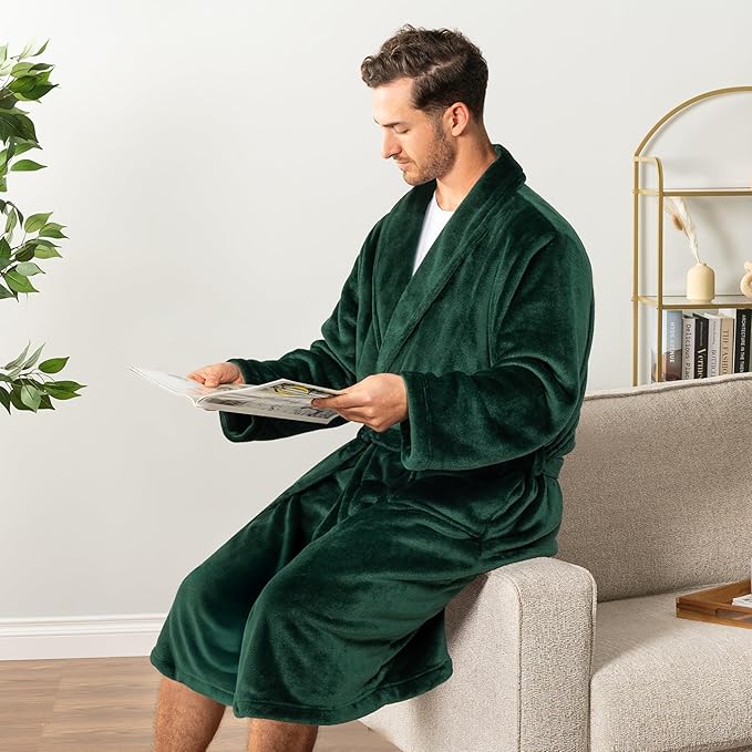 PAVILIA Mens Soft Robe Bathrobe for Men, Lightweight Fleece Male Robe Long Bath Shower Spa