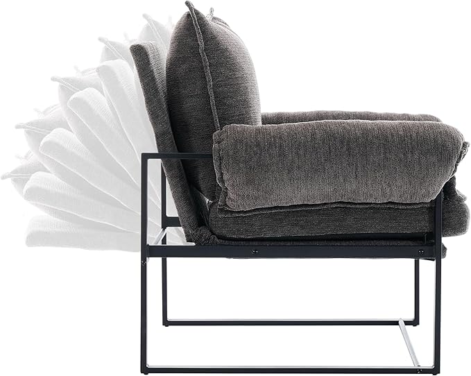 YISHENG Accent Chair with 6-Angle Adjustable Backrest, Chenille Fabric Living Room Chair Upholstered Lounge Chair, Modern Chair Cozy Reclining Chair for Reading Room, 1PC Gray