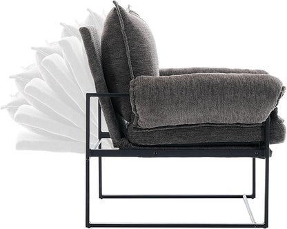 YISHENG Accent Chair with 6-Angle Adjustable Backrest, Chenille Fabric Living Room Chair Upholstered Lounge Chair, Modern Chair Cozy Reclining Chair for Reading Room, 1PC Gray