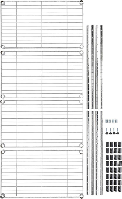Amazon Basics 4-Shelf Adjustable, Storage Shelving Unit, (200 Pound Loading Capacity per Shelf), Steel Organizer Wire Rack, 13.4"D x 23.2"W x 48"H, Chrome