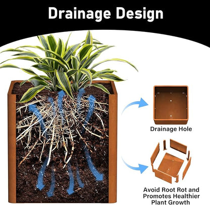 Corten Steel Large Square Planter 26"x26"x26, Cube Metal Planter Pot with Drainage Holes for Outdoor, Large Flower Pots for Patio Deck and Yard