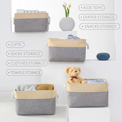 TcaFmac Cube Storage Bin, Storage Baskets for Organizing [4 Pack] Closet Organizers and Storage with Handles(Gold&Grey,15.7" L×11.8" W×8.2" H)