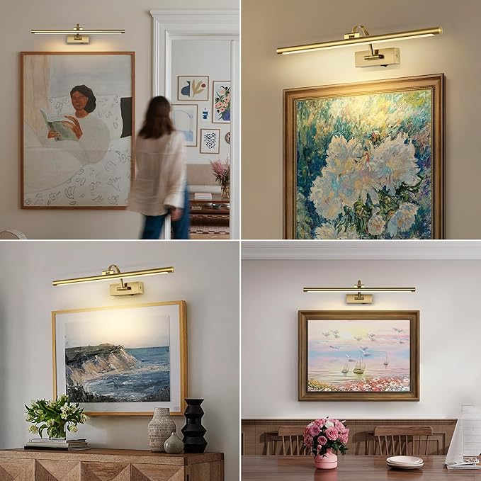Wireless Picture Lights with Remote and Timer Rechargeable Brass Gallery Lighting Battery Operated Art Lights Over Frame Portrait 5W 24'' Inch Warm White