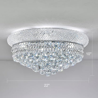 9-Light Crystal Flush Mount Chandelier Ceiling Light Fixture for Living Room Dining Room Bedroom Foyer Entryway Hallway Closet Bathroom (Chrome D22)