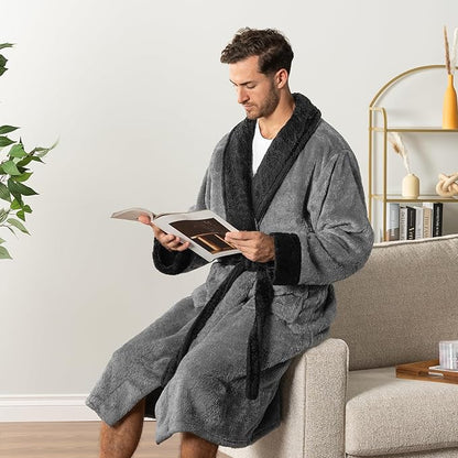 PAVILIA Mens Soft Robe, Plush Fluffy Fleece Bathrobe Men, Long Sherpa Shaggy Spa Robe