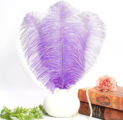 THARAHT Lavender Ostrich Feathers 12pcs Large Natural Bulk 16-18Inch 40cm-45cm for Wedding Party Centerpieces Easter Gatsbi and Decoration Feather