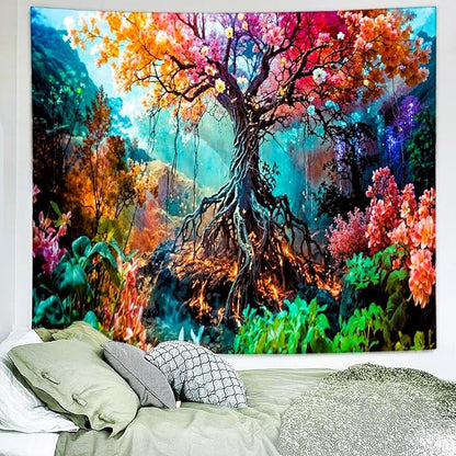 Delur Forest Tapestry Tree of Life Fantasy Tropical Rainforest Tapestry Wall Hanging Colorful Nature Mystical Landscape Psychedelic Spiritual Headboard for Bedroom Living Room Home Decor (59.1" x 78.7")