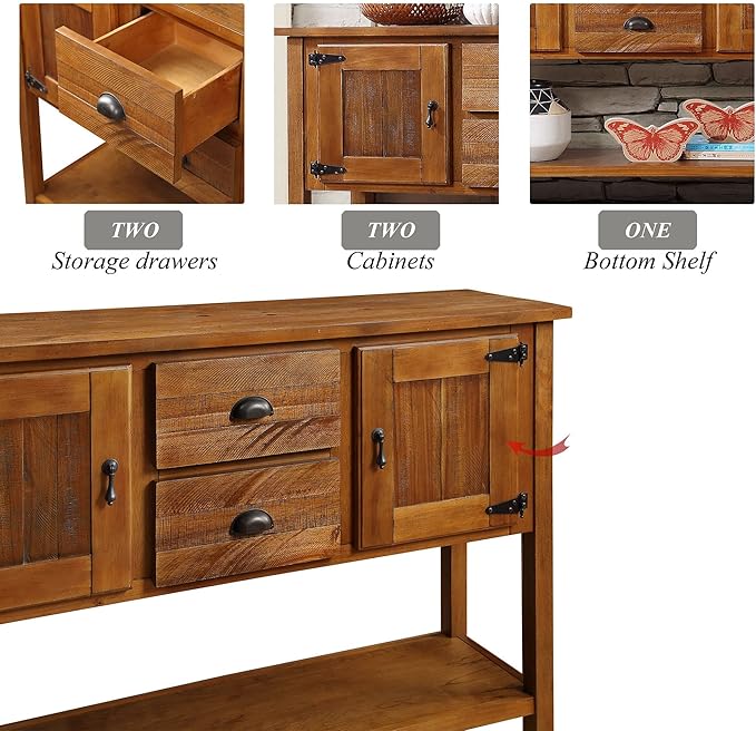 Solid Wood Farmhouse Console Table,Sofa Table with Storage Drawers and Shelves,Entryway Table for Entry Hallway Foyer,Fully Assembled (48" Brown)