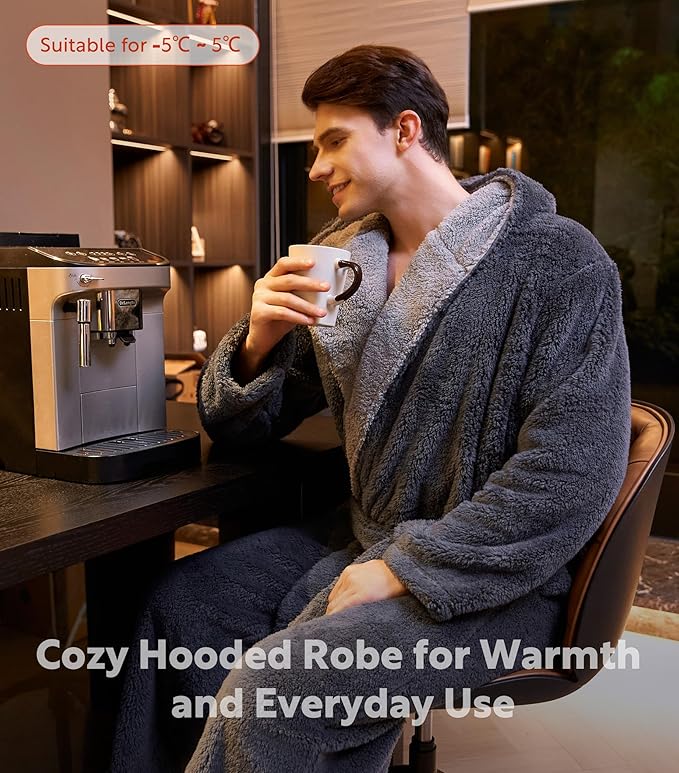 DAVID ARCHY Men's Soft Fleece Plush Robe Full Length Long Bathrobe