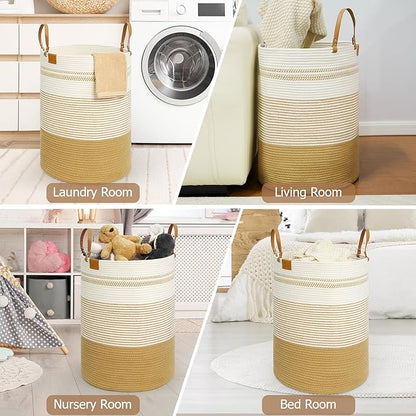 danpinera 79L Laundry Hamper Basket, Tall Round Dirty Clothes Hamper with Handle, Woven Storage Basket for Blanket, Toy, Pillow, Blanket Bin for Living Room, Nursery Room Gradient Jute